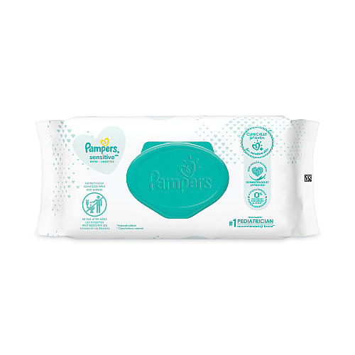 Pampers Sensitive Baby Wipes, 1-Ply, 6.8 x 7, Unscented, White, 56/Pack, 8 Packs/Carton (87076)