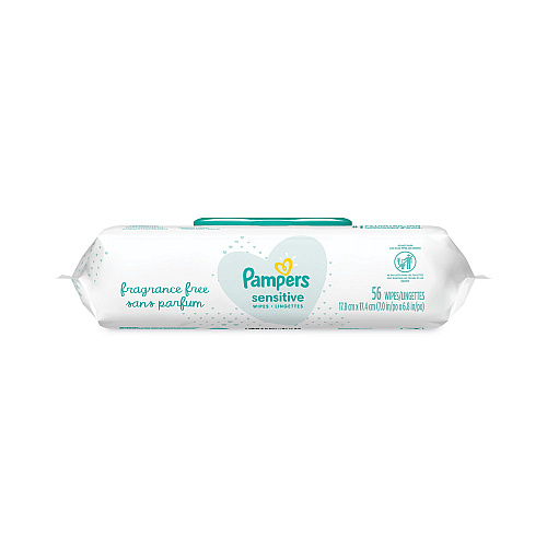 Pampers Sensitive Baby Wipes, 1-Ply, 6.8 x 7,  Unscented, White, 56/Pack (87076EA)