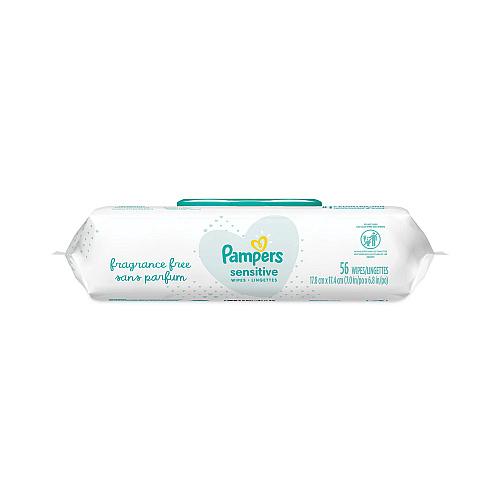 Pampers Sensitive Baby Wipes, 1-Ply, 6.8 x 7, Unscented, White, 56/Pack, 8 Packs/Carton (87076)