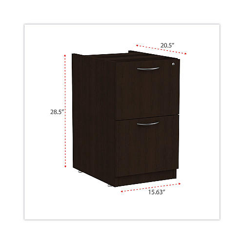 Alera Valencia Series Full Pedestal File, Left or Right, 2 Legal/Letter-Size File Drawers, Espresso, 15.63" x 20.5" x 28.5" (ALEVA542822ES)