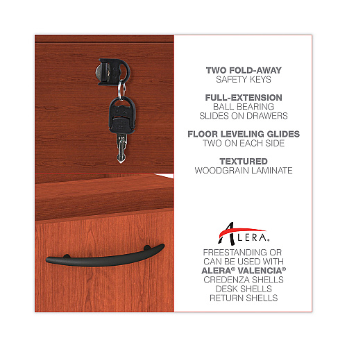 Alera Valencia Series Full Pedestal File, Left/Right, 2 Legal/Letter-Size File Drawers, Medium Cherry, 15.63" x 20.5" x 28.5" (ALEVA542822MC)