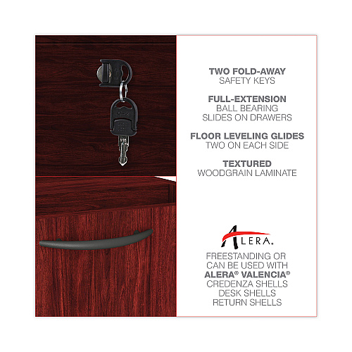 Alera Valencia Series Full Pedestal File, Left or Right, 2 Legal/Letter-Size File Drawers, Mahogany, 15.63" x 20.5" x 28.5" (ALEVA542822MY)