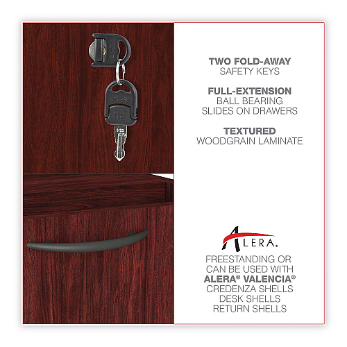Alera Valencia Series Hanging Pedestal File, Left/Right, 2-Drawers: Box/File, Legal/Letter, Mahogany, 15.63" x 20.5" x 19.25" (ALEVA552222MY)