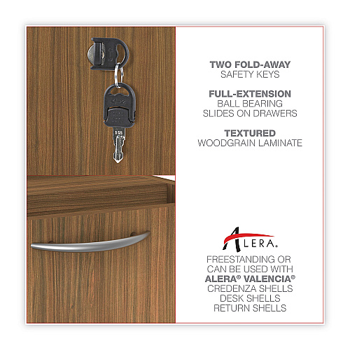 Alera Valencia Series Hanging Pedestal File, Left/Right, 2-Drawer: Box/File, Legal/Letter, Modern Walnut,15.63 x 20.5 x 19.25 (ALEVA552222WA)