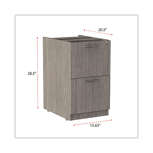 Alera Valencia Series Full Pedestal File, Left or Right, 2 Legal/Letter-Size File Drawers, Gray, 15.63" x 20.5" x 28.5" (ALEVA542822GY)
