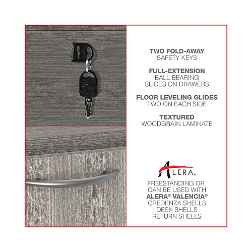 Alera Valencia Series Full Pedestal File, Left/Right, 3-Drawers: Box/Box/File, Legal/Letter, Gray, 15.63" x 20.5" x 28.5" (ALEVA532822GY)