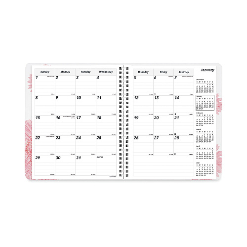 Brownline Essential Collection Ruled Monthly Planner, Pink Daisy Artwork, 8.88 x 7.13, Black/Pink Cover, 14-Month: Dec 2025 to Jan 2027 (CB1200G05)