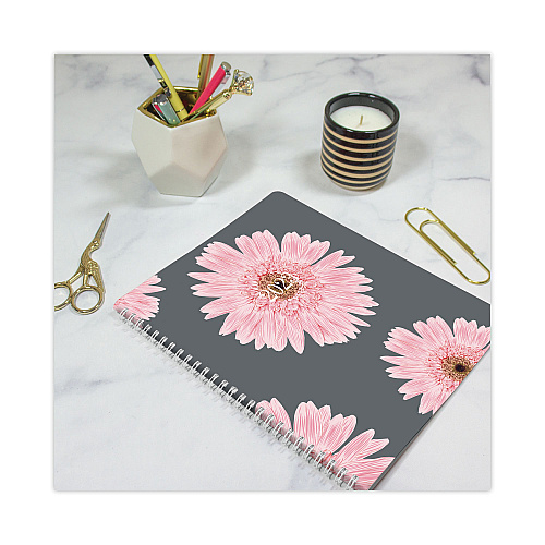 Brownline Essential Collection Ruled Monthly Planner, Pink Daisy Artwork, 8.88 x 7.13, Black/Pink Cover, 14-Month: Dec 2025 to Jan 2027 (CB1200G05)