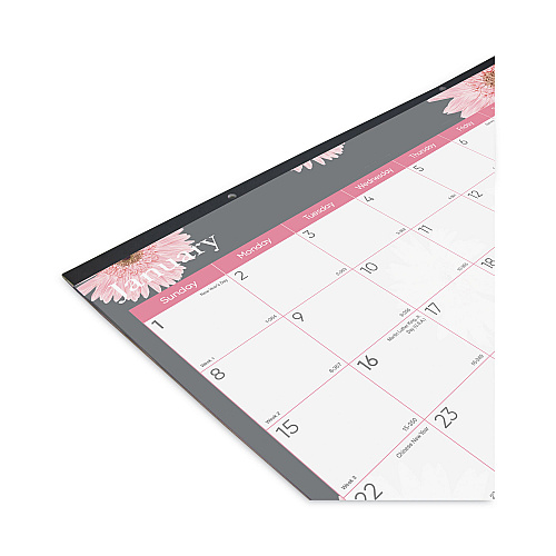 Brownline Monthly Desk Pad Calendar, Pink Daisy Artwork, 22 x 17, Pink/White Sheets, Black Binding, 12-Month (Jan to Dec): 2026 (C193105)