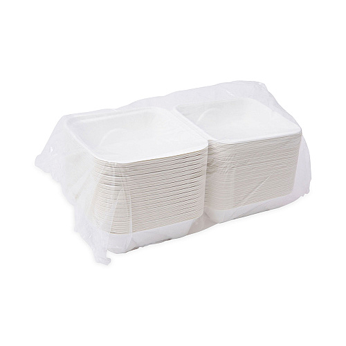 Eco-Products Bagasse Hinged Clamshell Containers, 6 x 6 x 3, White, Sugarcane, 50/Pack, 10 Packs/Carton (EPHC6)