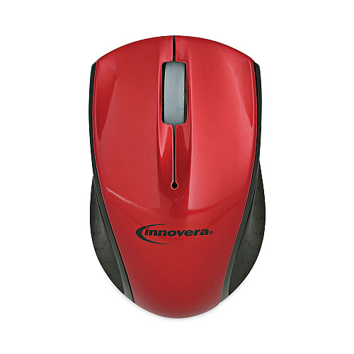Innovera Mini Wireless Optical Mouse, 2.4 GHz Frequency/30 ft Wireless Range, Left/Right Hand Use, Red/Black (IVR62204)