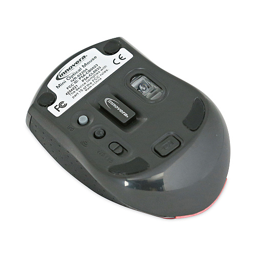 Innovera Mini Wireless Optical Mouse, 2.4 GHz Frequency/30 ft Wireless Range, Left/Right Hand Use, Red/Black (IVR62204)