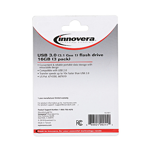 Innovera USB 3.0 Flash Drive, 16 GB, 3/Pack (IVR82316)