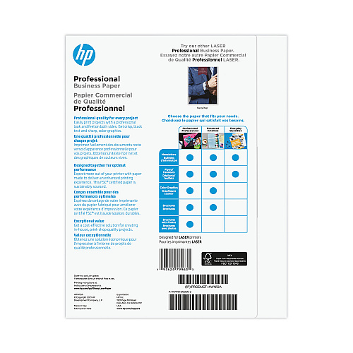 HP Professional Business Paper, 52 lb Bond Weight, 8.5 x 11, Glossy White, 150/Pack (4WN10A)