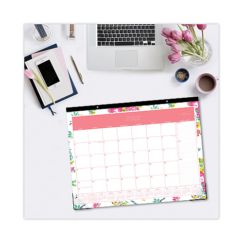 Blue Sky Day Designer Peyton Academic Desk Pad, Floral Artwork, 22 x 17, Black Binding, Clear Corners, 12-Month (July-June): 2025-2026 (107938)