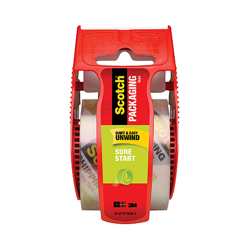 Scotch Sure Start Packaging Tape with Dispenser, 1.5" Core, 1.88" x 22.2 yds, Clear (145)