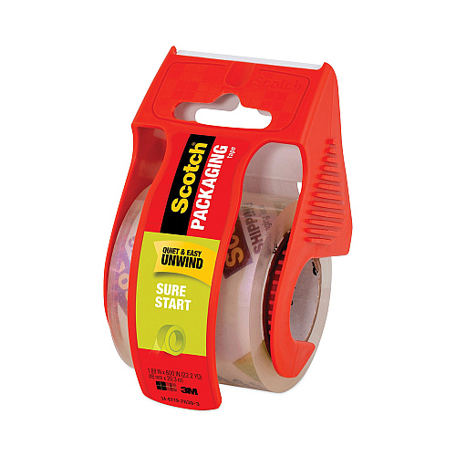 Scotch Sure Start Packaging Tape with Dispenser, 1.5" Core, 1.88" x 22.2 yds, Clear (145)