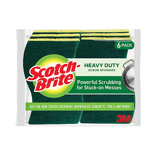 Scotch-Brite Heavy-Duty Scrub Sponge, 4.5 x 2.7, 0.6" Thick, Yellow/Green, 6/Pack (426)