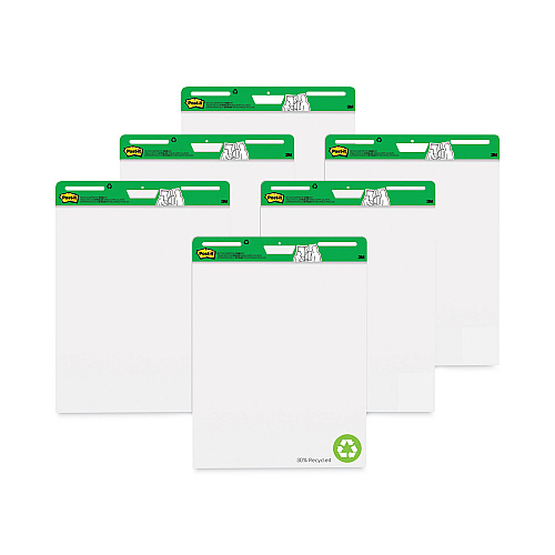 Post-it Vertical-Orientation Self-Stick Easel Pad Value Pack, Green Headband, Unruled, 25 x 30, White, 30 Sheets, 6/Carton (559RPVAD6)