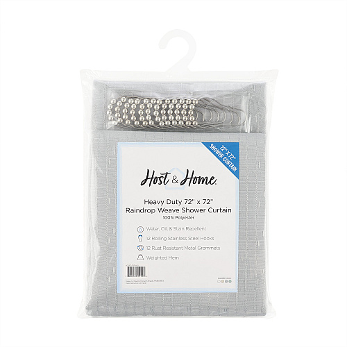 Host & Home Poly Shower Curtain Set 72x72 Raindrop Light Grey - Case Of 12 (SCSET-7272-LG)