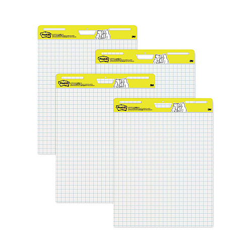 Post-it Vertical-Orientation Self-Stick Easel Pad Value Pack, Quadrille Rule (1 sq/in), 25 x 30, White, 30 Sheets, 4/Carton (560VAD4PK)
