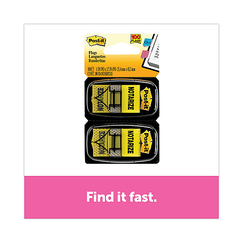 Post-it Arrow Message 1" Page Flags, "Notarize," Yellow, 50 Flags/Dispenser, 2 Dispensers/Pack (680NZ2)
