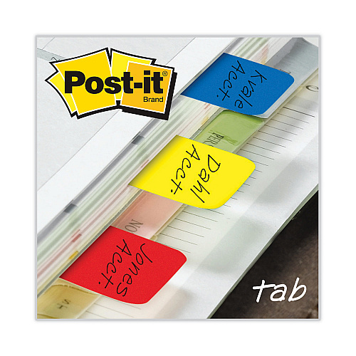 Post-it 1" Plain Solid Color Tabs, 1/5-Cut, Assorted Primary Colors, 1" Wide, 66/Pack (686RYB)