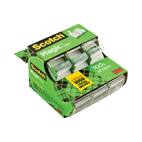 Scotch Magic Tape in Handheld Dispenser, 1" Core, 0.75" x 25 ft, Clear, 3/Pack (3105)