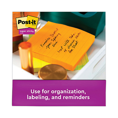 Post-it Pads in Energy Boost Collection Colors, Note Ruled, 4" x 4", 90 Sheets/Pad, 6 Pads/Pack (6756SSUC)
