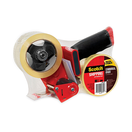 Scotch Packaging Tape Dispenser with Two Rolls of Tape, 3" Core, For Rolls Up to 0.75" x 60 yds, Red (37502ST)