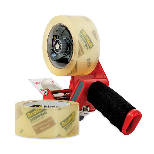 Scotch Packaging Tape Dispenser with Two Rolls of Tape, 3" Core, For Rolls Up to 0.75" x 60 yds, Red (37502ST)