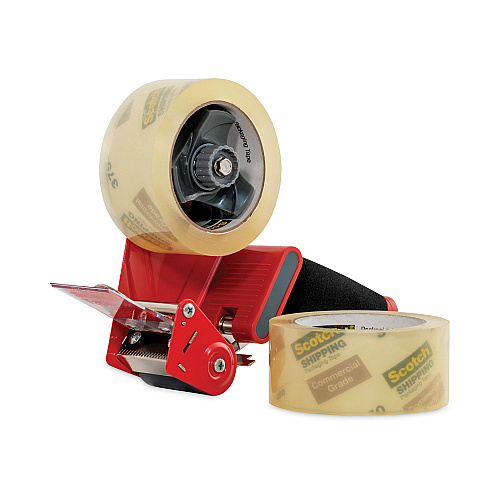Scotch Packaging Tape Dispenser with Two Rolls of Tape, 3" Core, For Rolls Up to 0.75" x 60 yds, Red (37502ST)