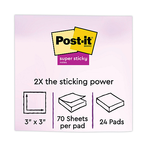 Post-it Pads in Energy Boost Collection Colors, Cabinet Pack, 3" x 3", 70 Sheets/Pad, 24 Pads/Pack (65424SSAUCP)