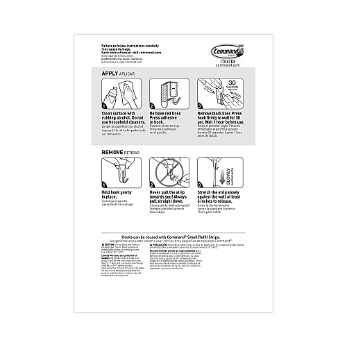 Command General Purpose Wire Hooks Multi-Pack, Small, Metal, White, 0.5 lb Capacity, 9 Hooks and 12 Strips/Pack (170679ES)
