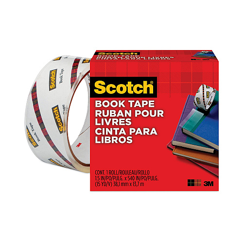 Scotch Book Tape, 3" Core, 1.5" x 15 yds, Clear (845112)