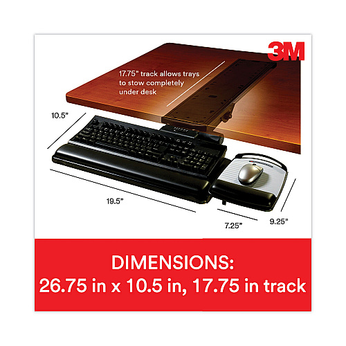 3M Knob Adjust Keyboard Tray With Highly Adjustable Platform, Black (AKT80LE)