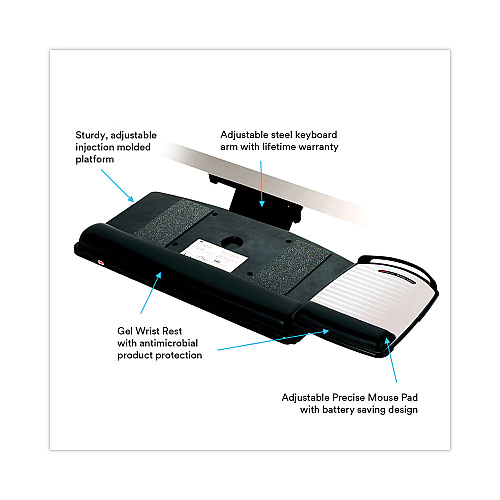 3M Knob Adjust Keyboard Tray With Highly Adjustable Platform, Black (AKT80LE)