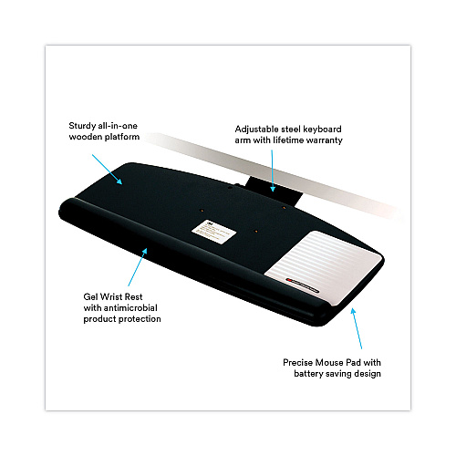 3M Easy Adjust Keyboard Tray, Standard Platform, 23" Track, Black (AKT90LE)