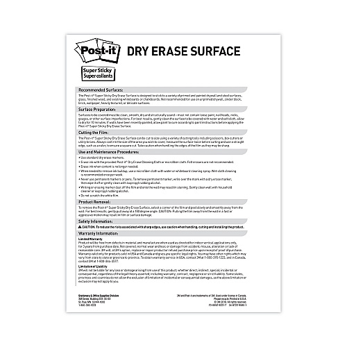 Post-it Dry Erase Surface, 50 ft x 4 ft, White Surface (DEF50X4)