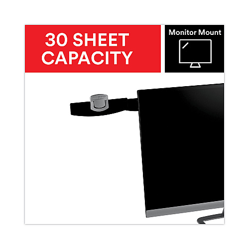 3M Swing Arm Copyholder, Adhesive Monitor Mount, 30 Sheet Capacity, Plastic, Black/Silver Clip (DH240MB)