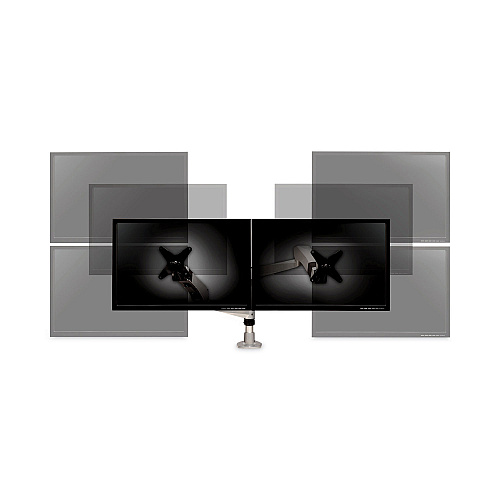 3M Easy-Adjust Desk Dual Arm Mount for 27" Monitors, 360 deg Rotation, +90/-15 deg Tilt, 360 deg Pan, Silver, Supports 20 lb (MA265S)
