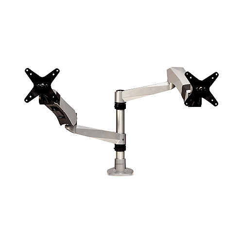 3M Easy-Adjust Desk Dual Arm Mount for 27" Monitors, 360 deg Rotation, +90/-15 deg Tilt, 360 deg Pan, Silver, Supports 20 lb (MA265S)