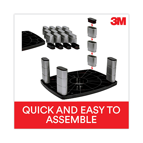 3M Adjustable Height Monitor Stand, 15" x 12" x 2.63" to 5.78", Black/Silver, Supports 80 lbs (MS80B)