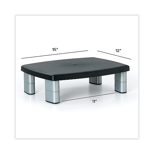 3M Adjustable Height Monitor Stand, 15" x 12" x 2.63" to 5.78", Black/Silver, Supports 80 lbs (MS80B)