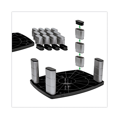 3M Adjustable Height Monitor Stand, 15" x 12" x 2.63" to 5.78", Black/Silver, Supports 80 lbs (MS80B)
