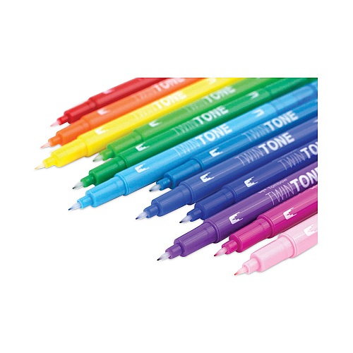 Tombow TwinTone Dual-Tip Markers, Extra-Fine/Broad Tips, Assorted Colors, Dozen (61526)