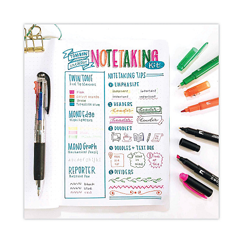 Tombow Creative Notetaking Kit, 0.7mm Ballpoint Pen, 0.5mm HB Pencil, (4) Bullet/Chisel Tip Markers,(3) Chisel/Fine Tip Highlighters (56301)
