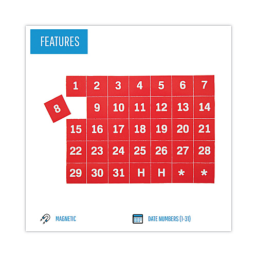 MasterVision Interchangeable Magnetic Board Accessories, Calendar Dates, Red/White, 1" x 1", 31 Pieces (FM1209)