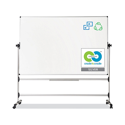 MasterVision Earth Silver Easy Clean Mobile Revolver Dry Erase Boards, 48 x 70, White Surface, Silver Steel Frame (RQR0521)