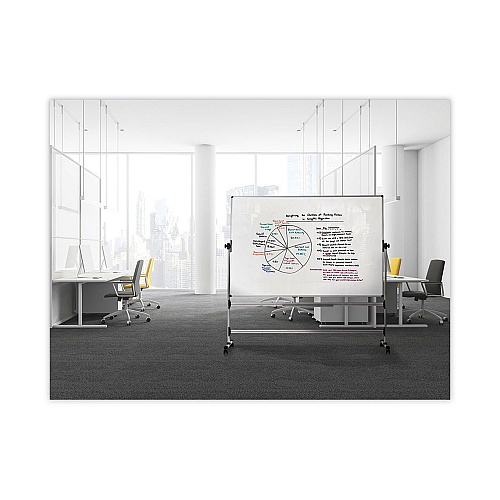 MasterVision Earth Silver Easy Clean Mobile Revolver Dry Erase Boards, 48 x 70, White Surface, Silver Steel Frame (RQR0521)